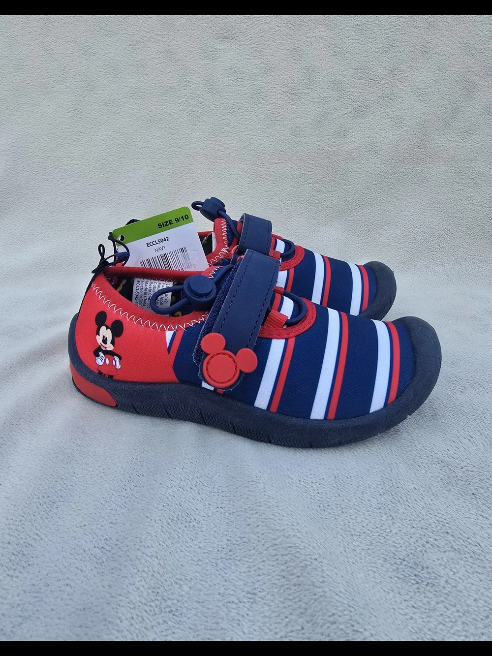 Disney Mickey Mouse Junior Kids SZ 9 10 Water Shoes Red White & Blue Striped NWT